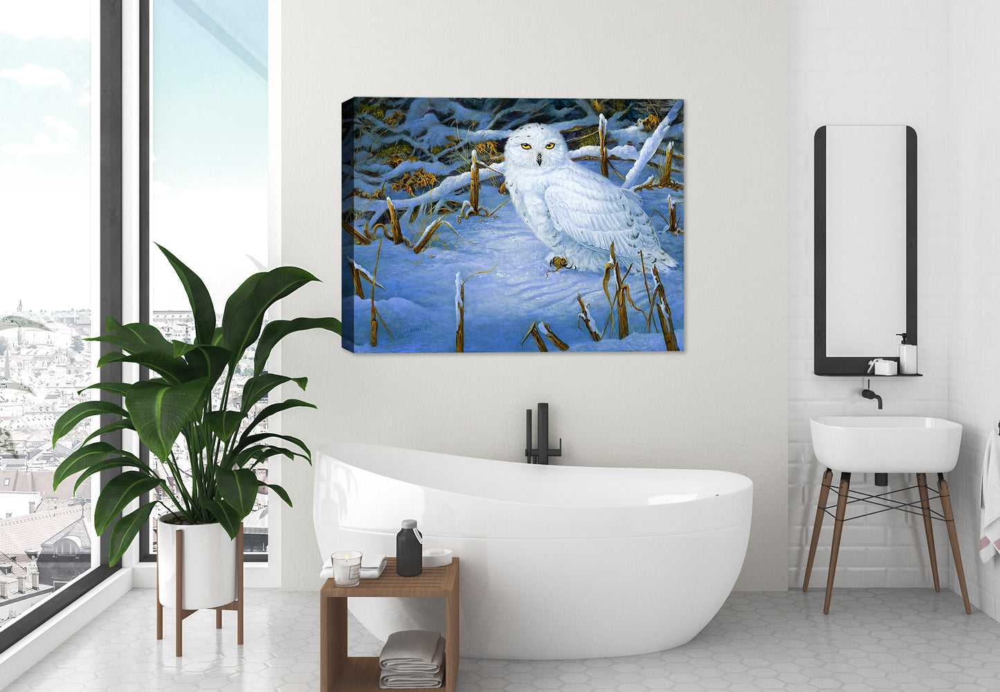 Owl Painting on Canvas in Bathroom
