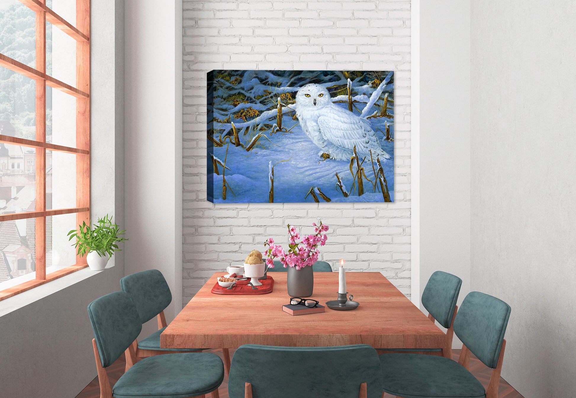 Owl Painting Hanging in Dining Room