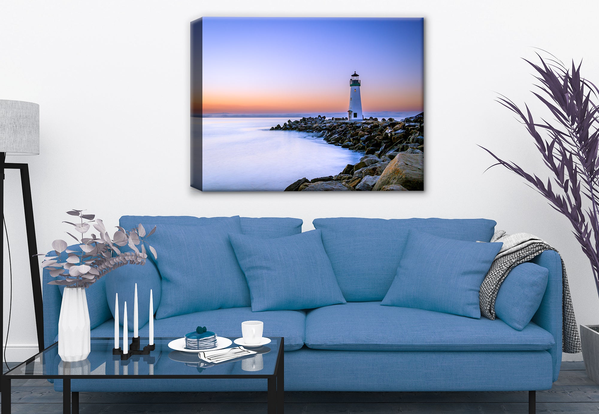 California Lighthouse on Canvas Hung on Living Room Wall