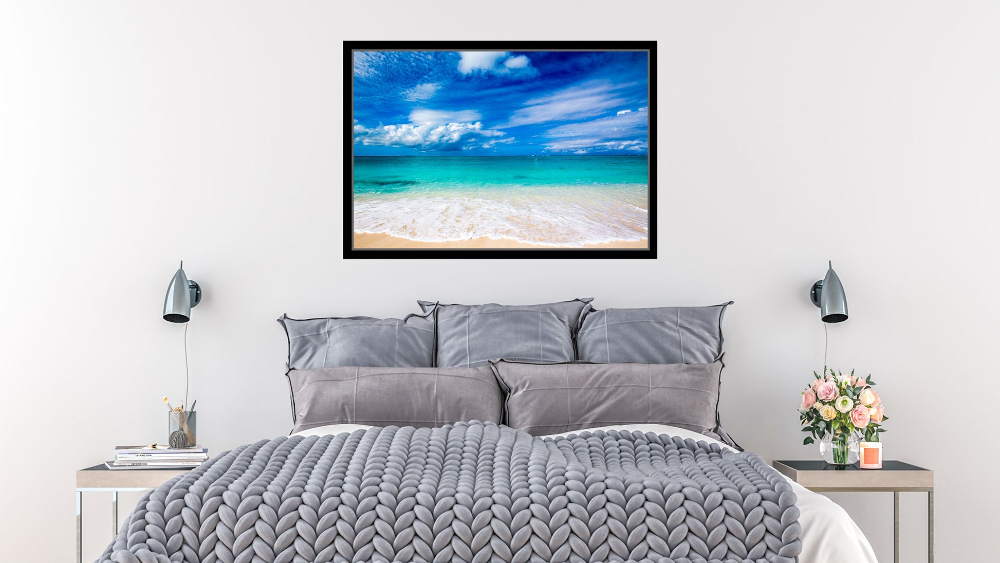 White Sand Beach - Canvas Print Framed on Bedroom Room Wall