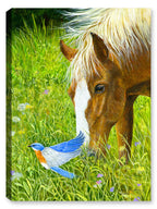 Dinner for Two - Horse and Bluebird - Painting on Canvas