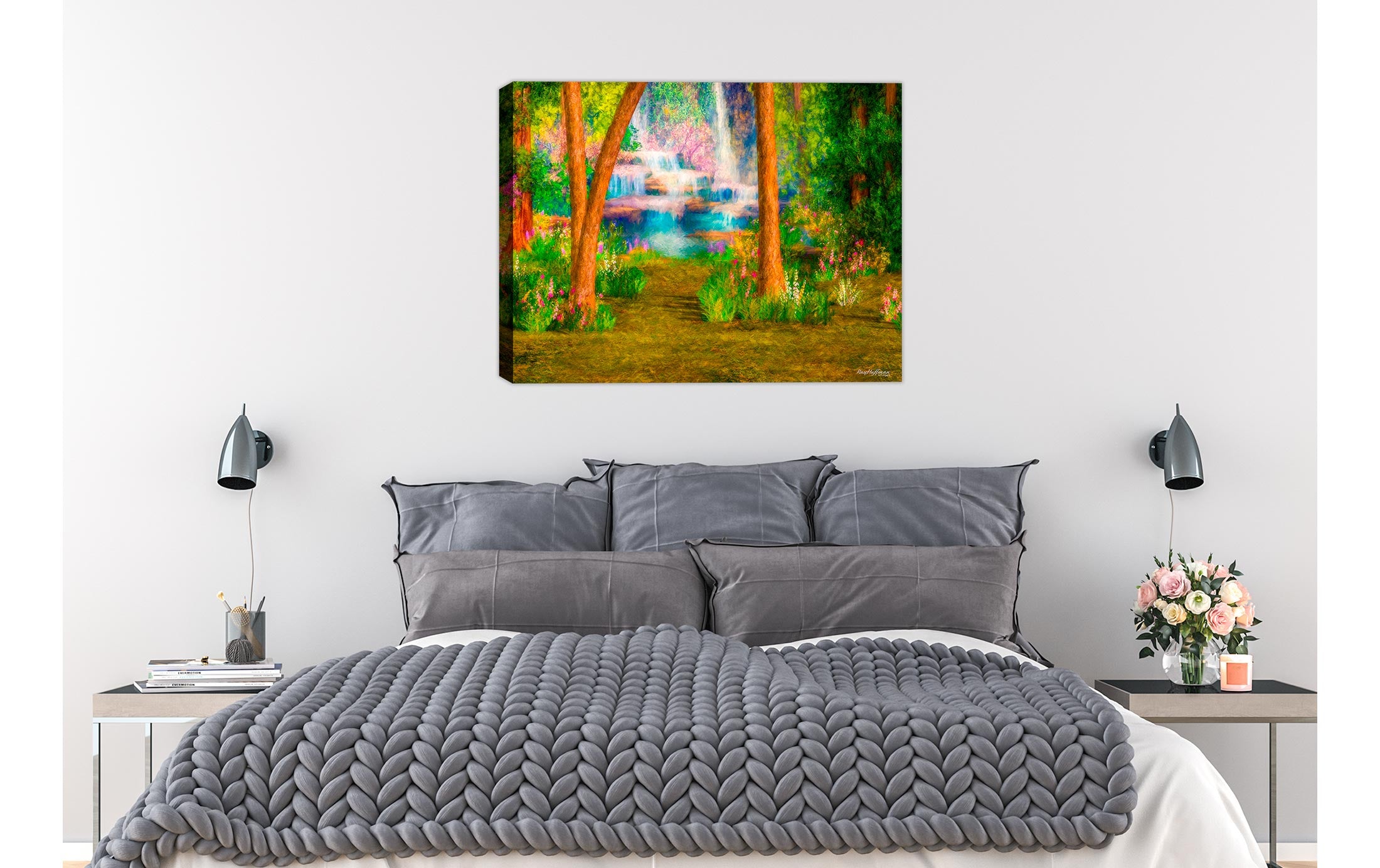 Enchanted Forest Painting printed on Canvas - Painting on Bed Room Wall