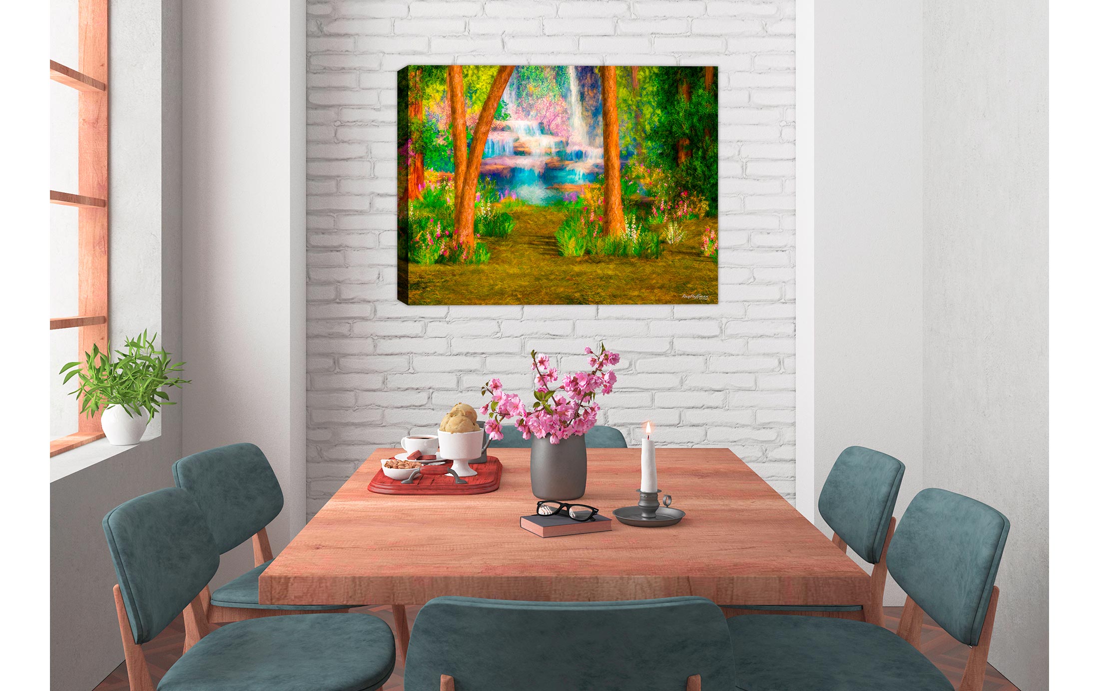 Enchanted Forest Painting printed on Canvas -Painting on Dining Room Wall