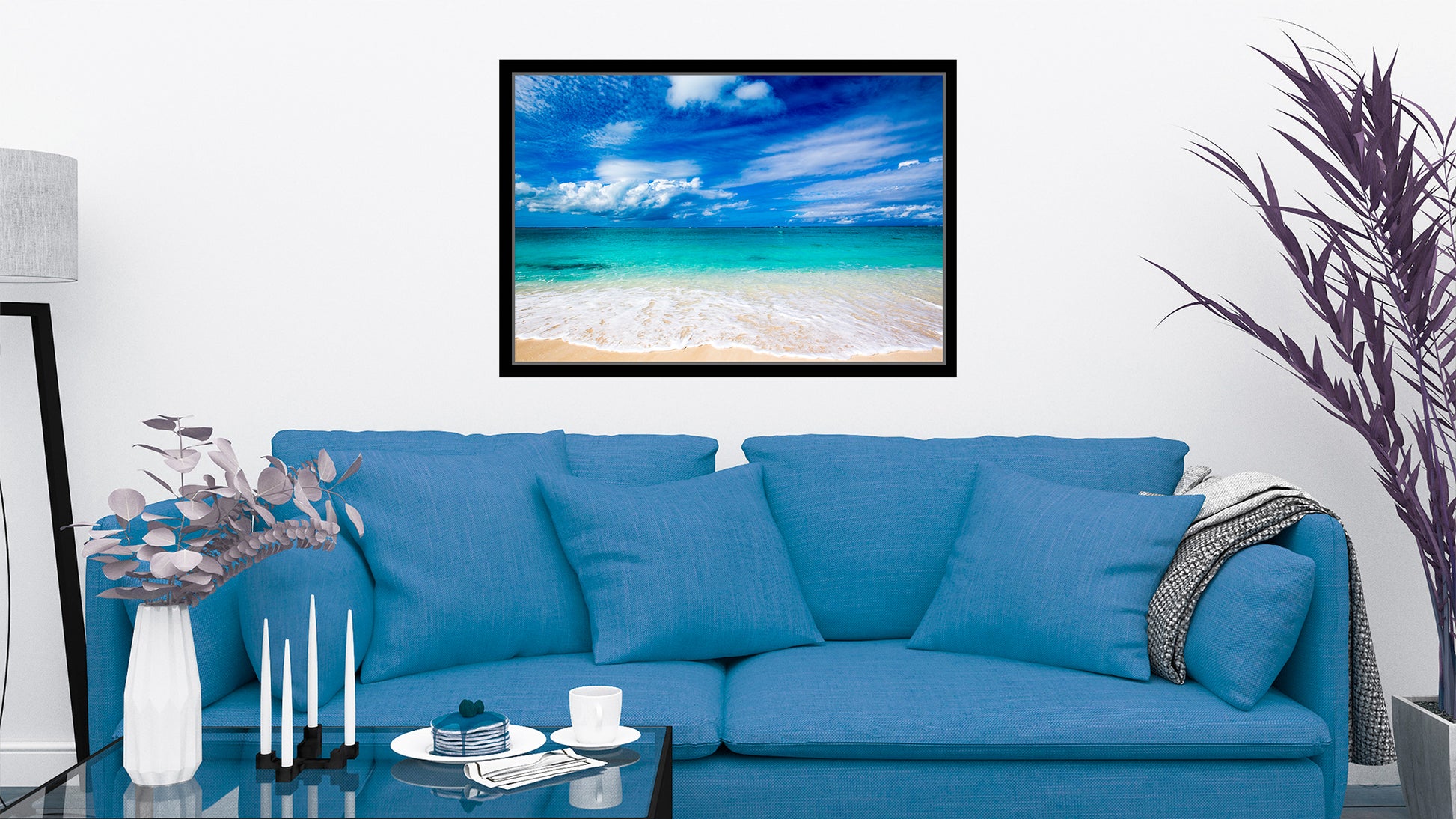 White Sand Beach - Canvas Print Framed on Living Room Wall