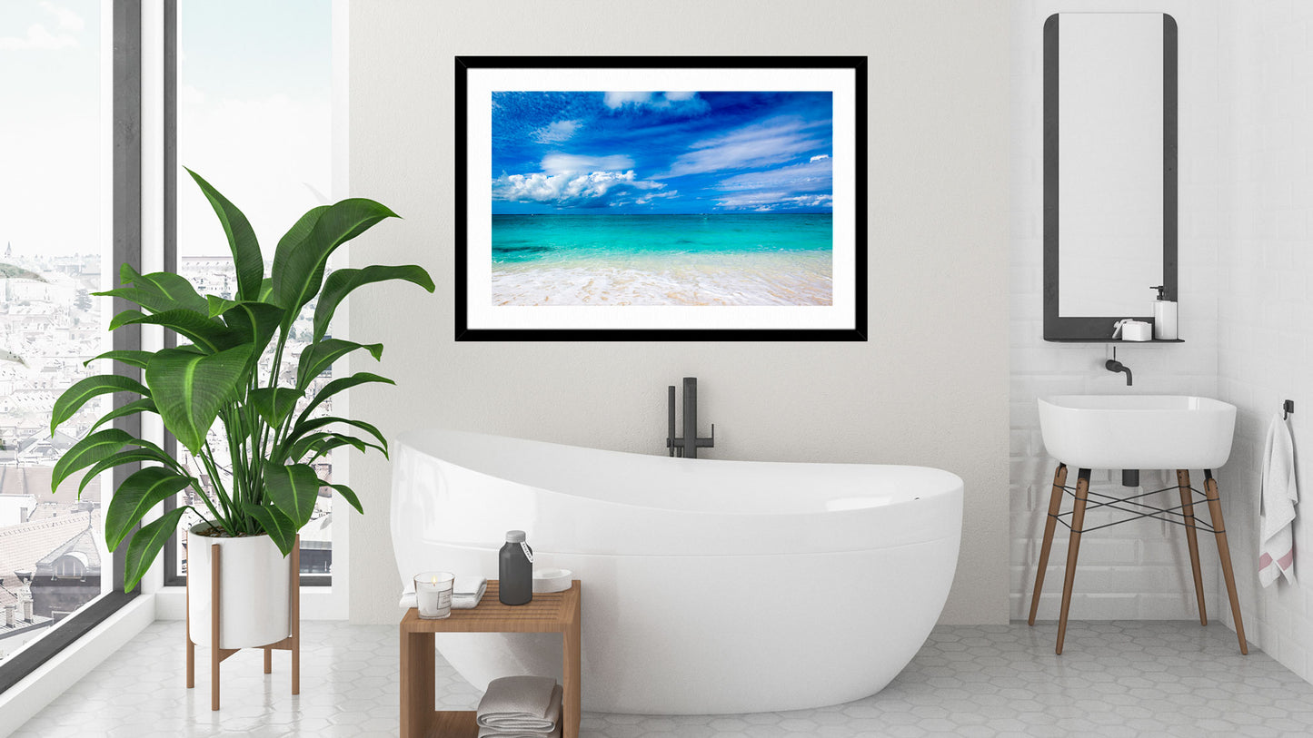 White Sand Beach - Framed Photograph on Bathroom Wall