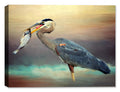 Painting of a Blue Heron with a large fish in its mouth.  Printed on a canvas wrap.