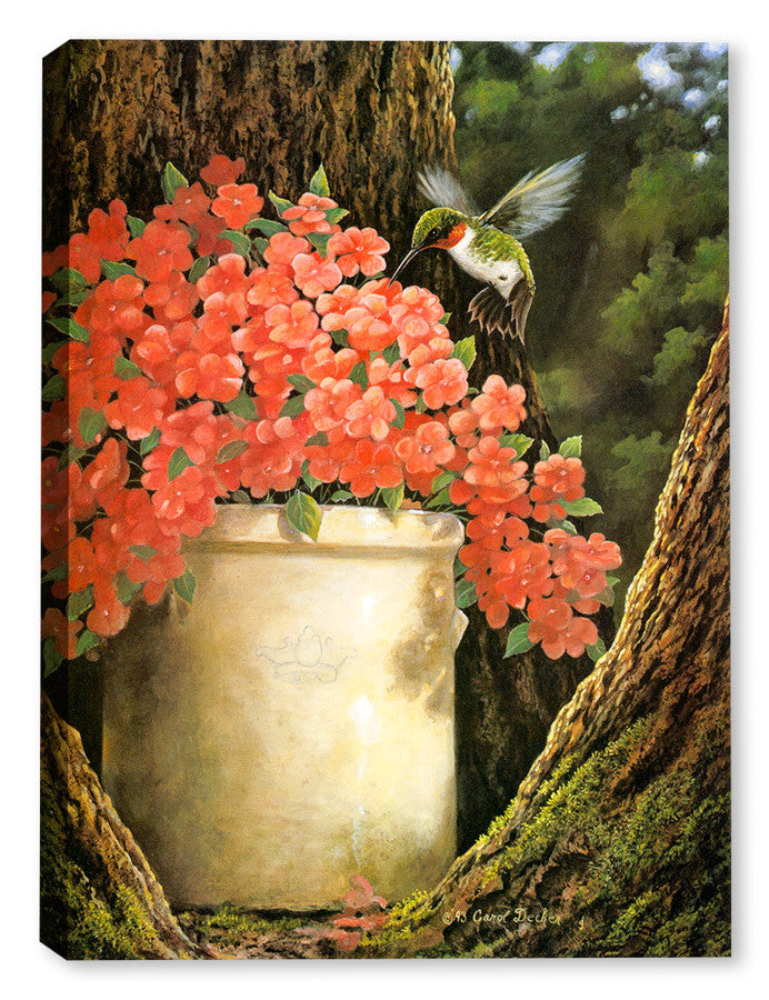 Hummingbird and Flowers -Painting printed on  Canvas.