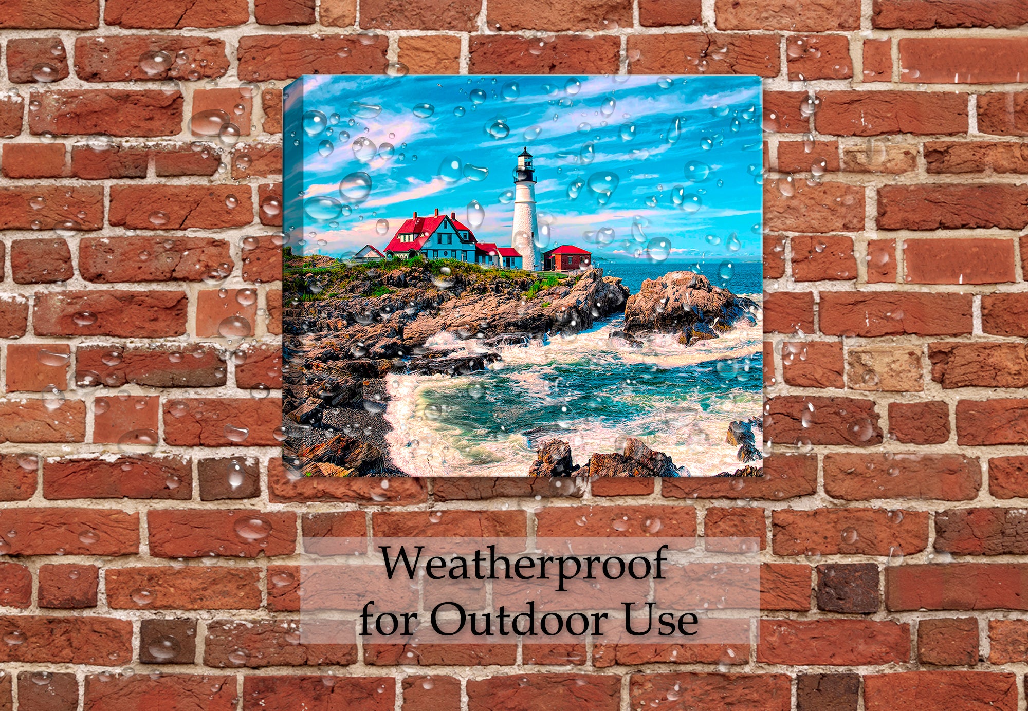 Portland Head Lighthouse Image on Patio Wall during rainfall - Waterproof Print