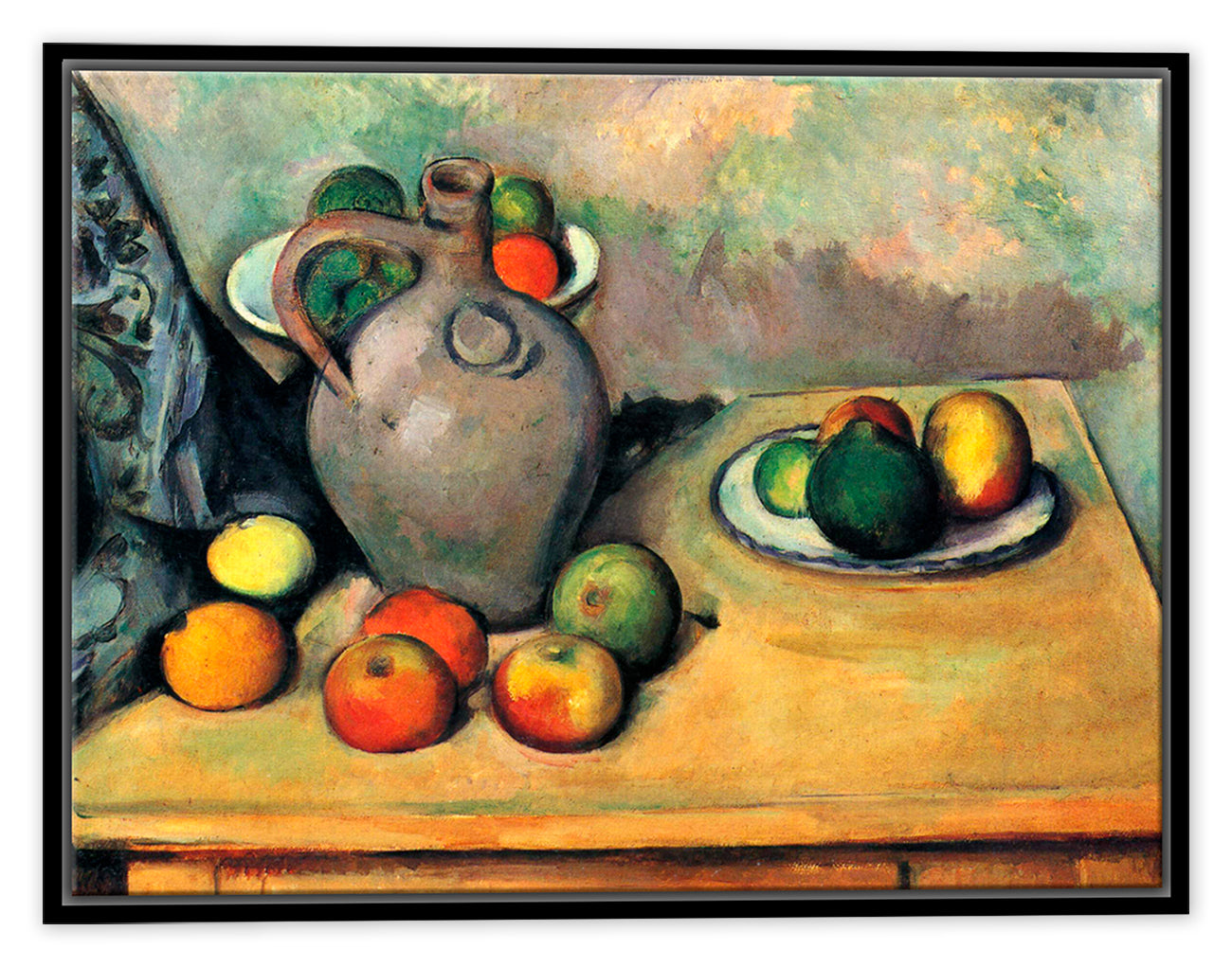 Still Life Painting of a Jug and Fruit on a Table - Fine Art by  Paul Cezanne - Printed on Canvas