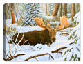 Painting of a Bull Moose  in the Deep Snow looking straight into the viewer - printed on Waterproof Canvas