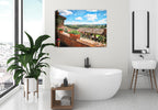 Painting of a Tuscan Village printed on Canvas - Hung on Bathroom  Wall.