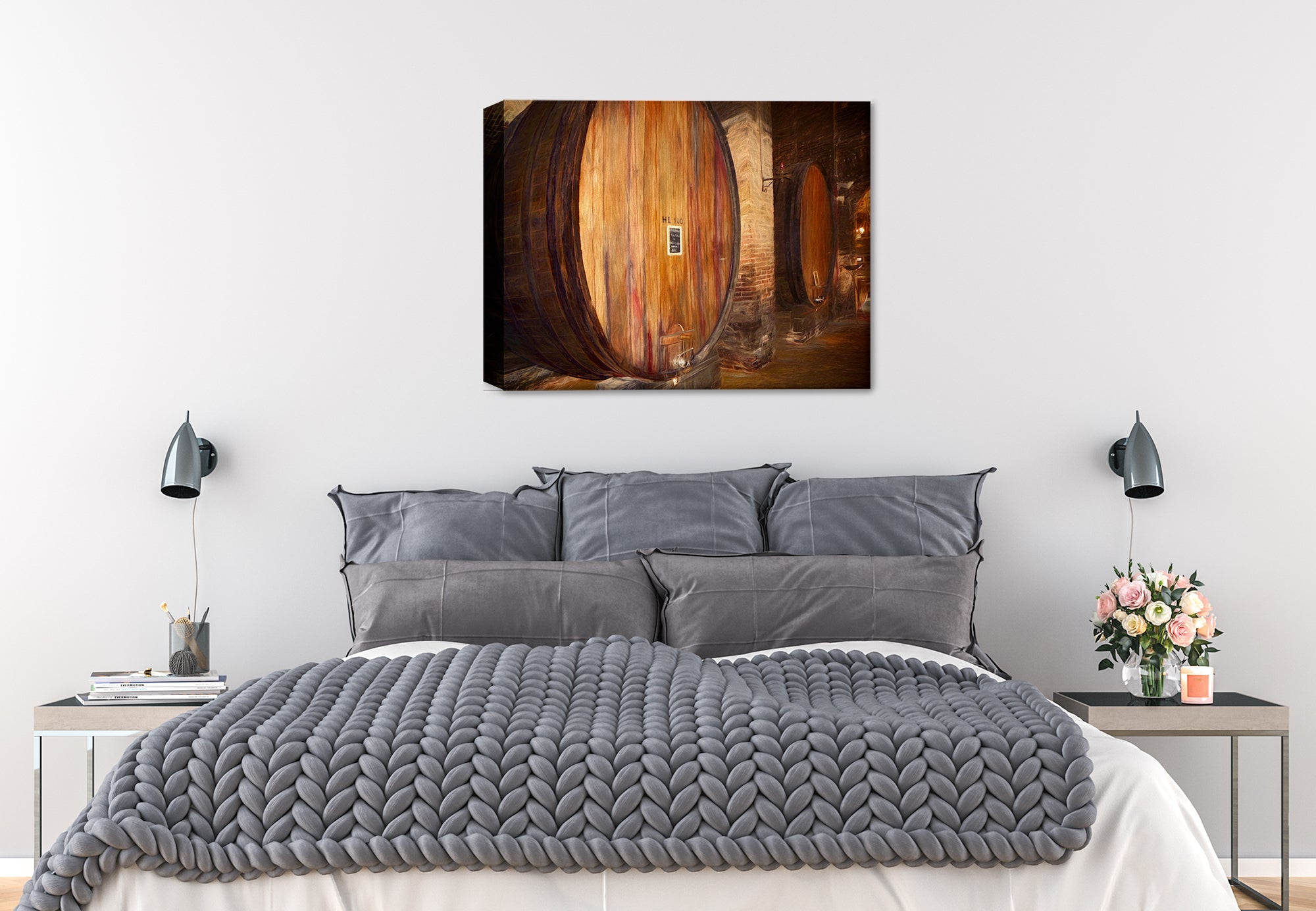 Wine Cellar on Canvas hanging on Bed Room wall.