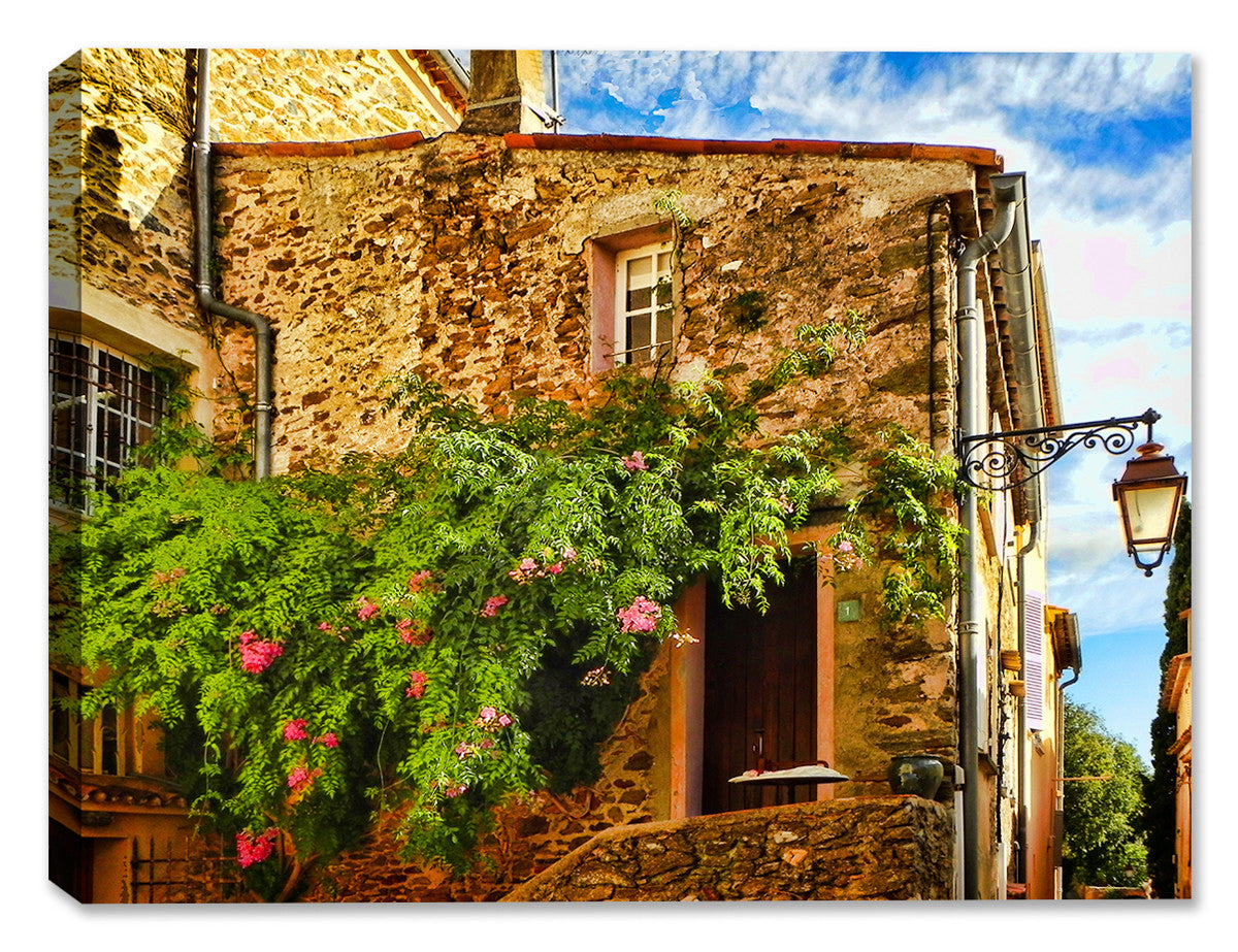 Blooms growing on this old architecture home in France - Printed on Canvas