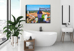 French Rooftops Painting - Printed on Canvas - Hanging on Bathroom Wall