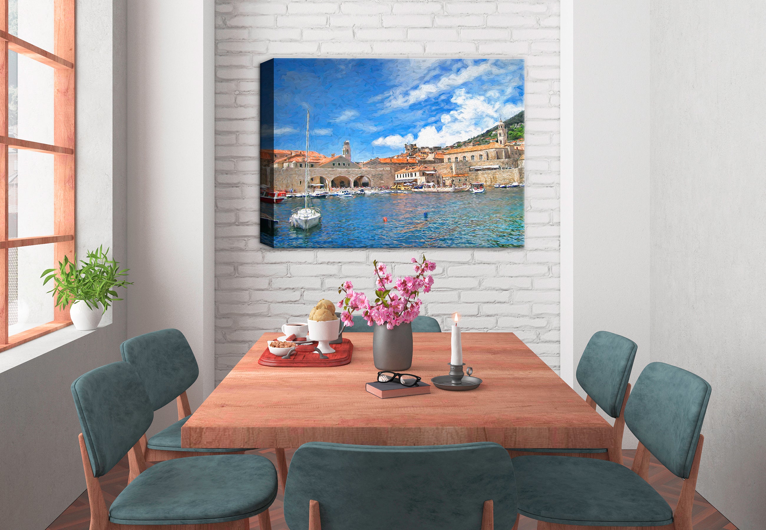 Painting of Port Dubrovnik printed on Canvas. - Hanging on Dining Room Wall.