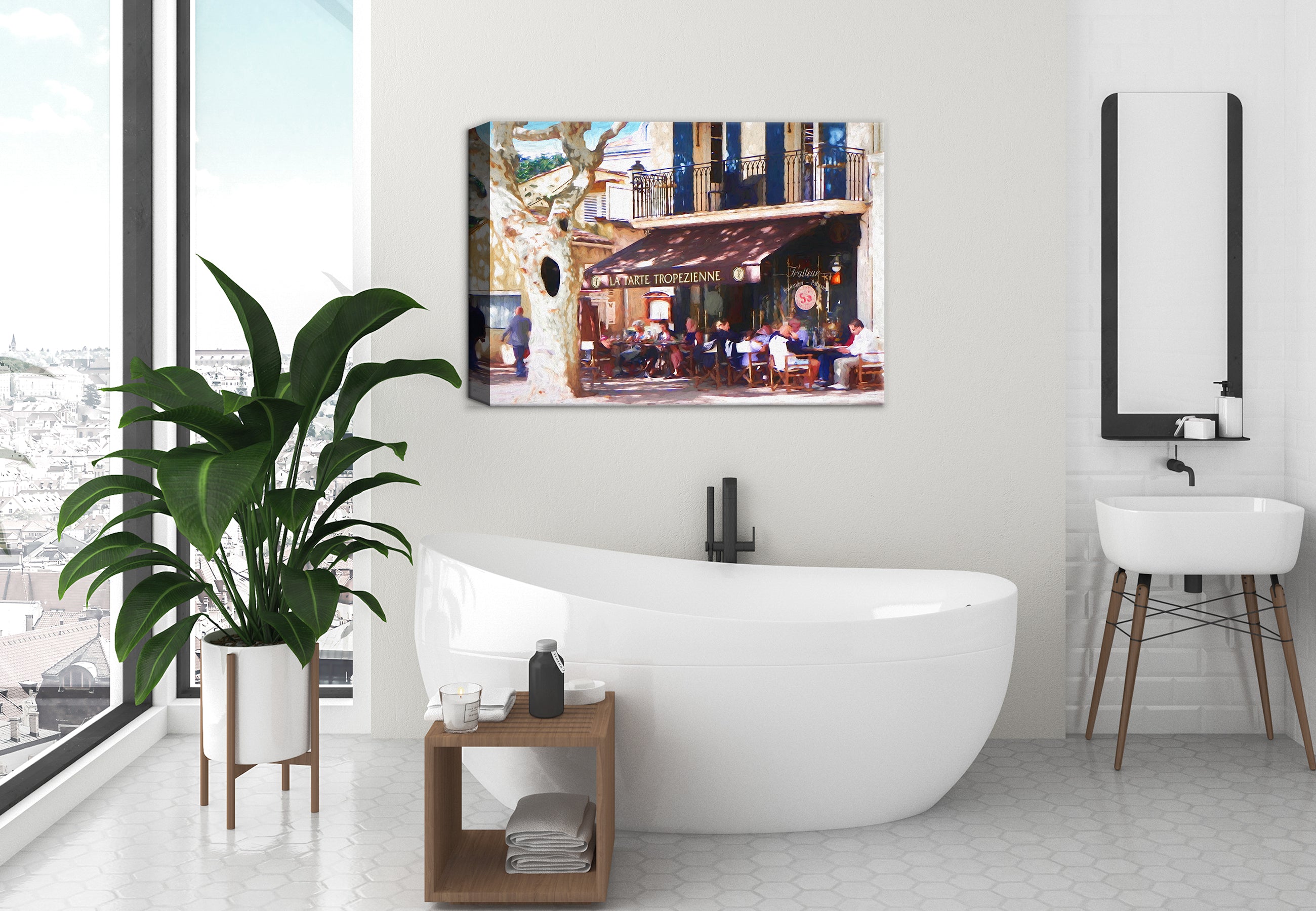 Fine Art Print of a French Bakery - Print on Canvas - Hanging on Bathroom  Wall