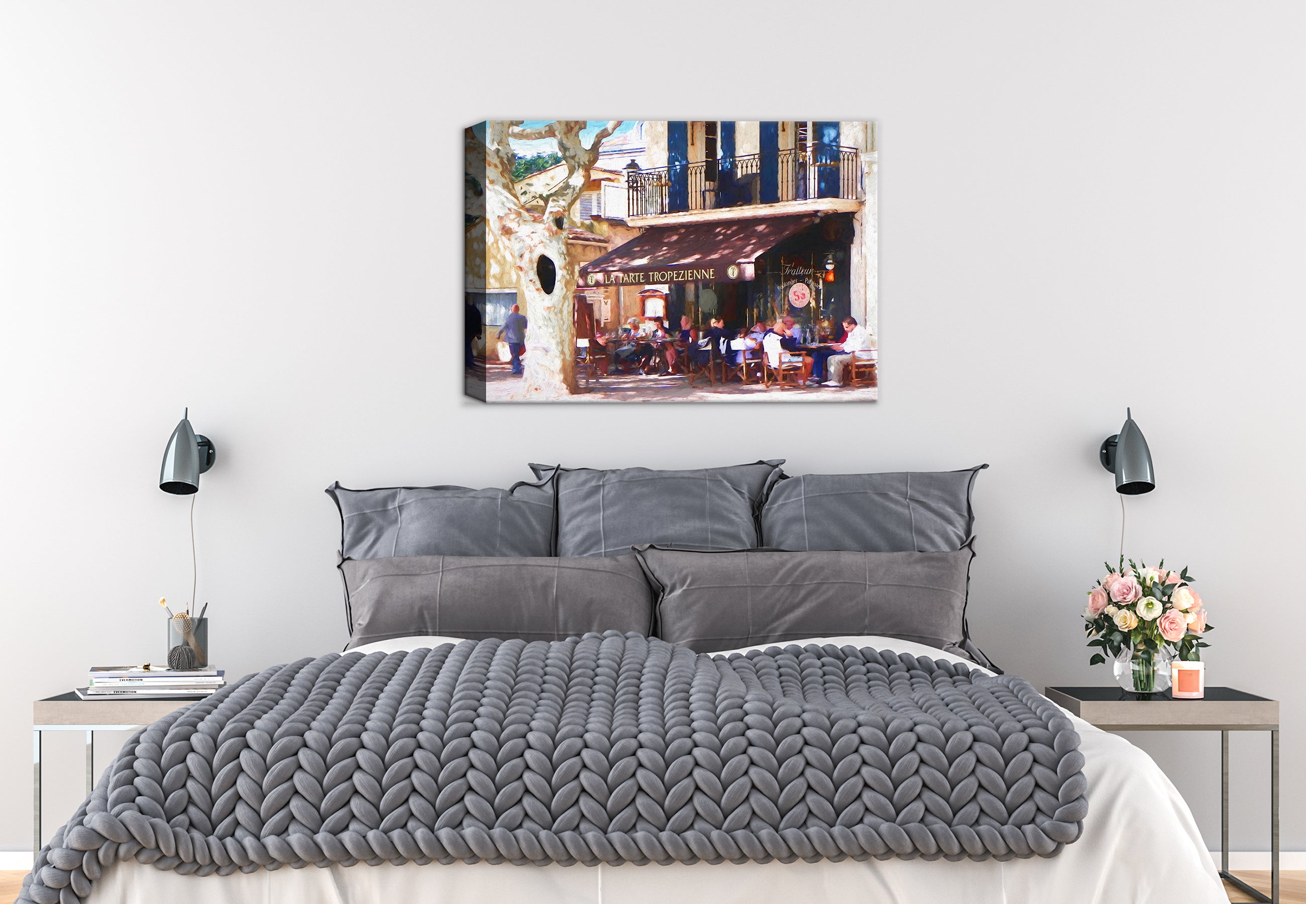 Fine Art Print of a French Bakery - Print on Canvas - Hanging on Bedroom Wall
