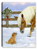 Making Friends - Horse and Lab Pup   - Painting printed on Canvas.