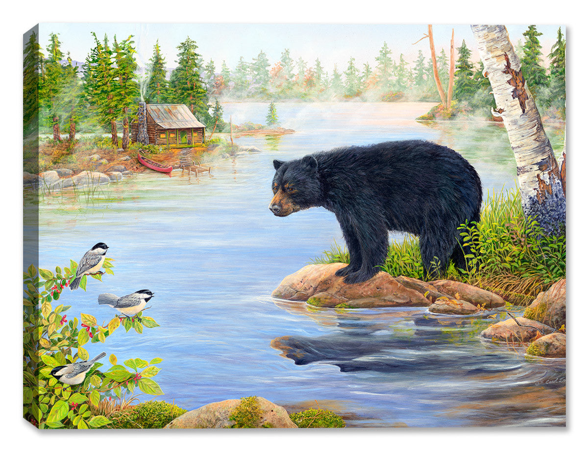 Misty Morning Encounter by Carol Decker - Painting printed on Canvas.