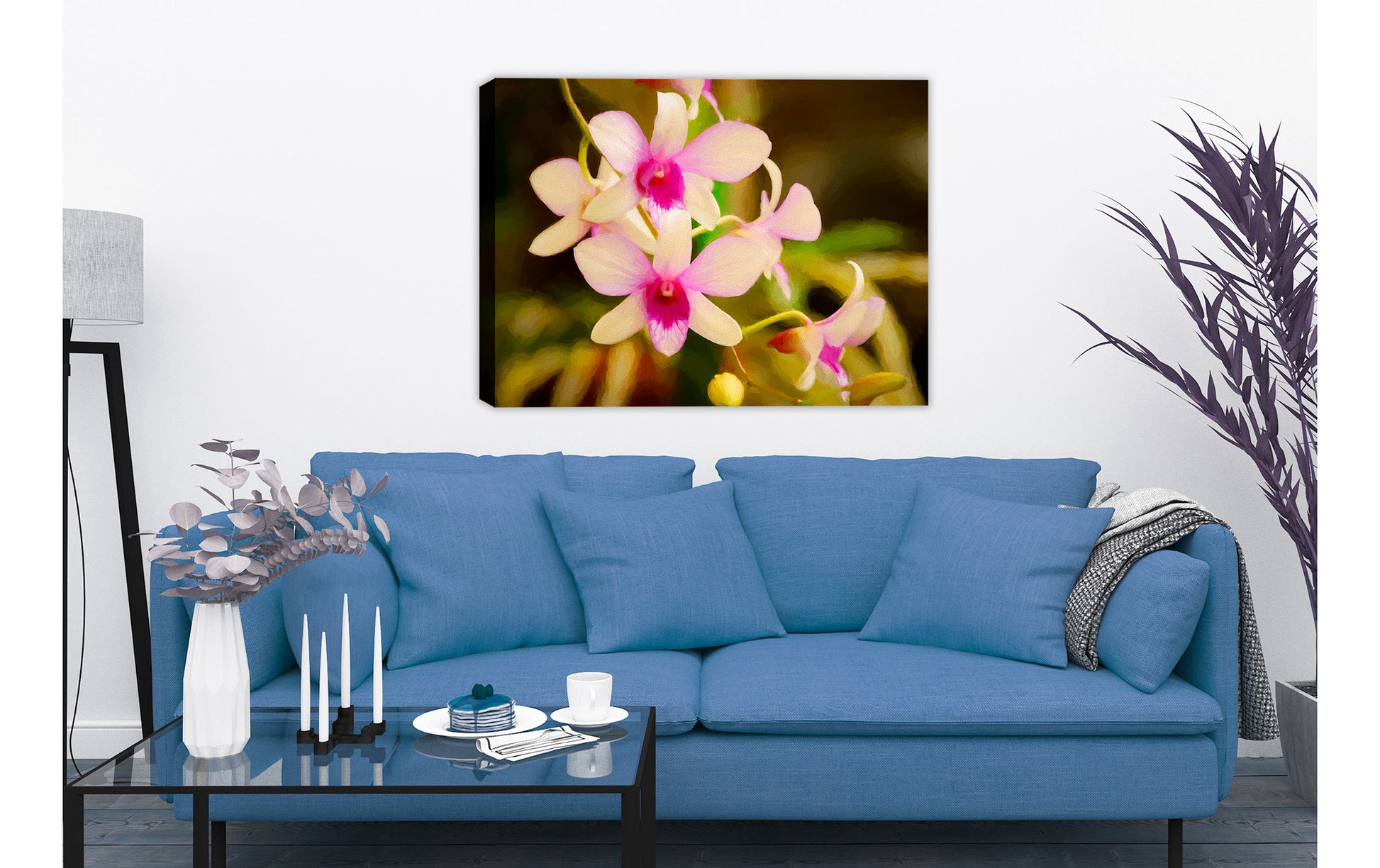 Fine Art Photography of an Orchid  printed on waterproof canvas. Hung on Living Room Wall.