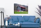 Red Door Barn Painting printed on Canvas Wrap - Hanging on Living Room Wall