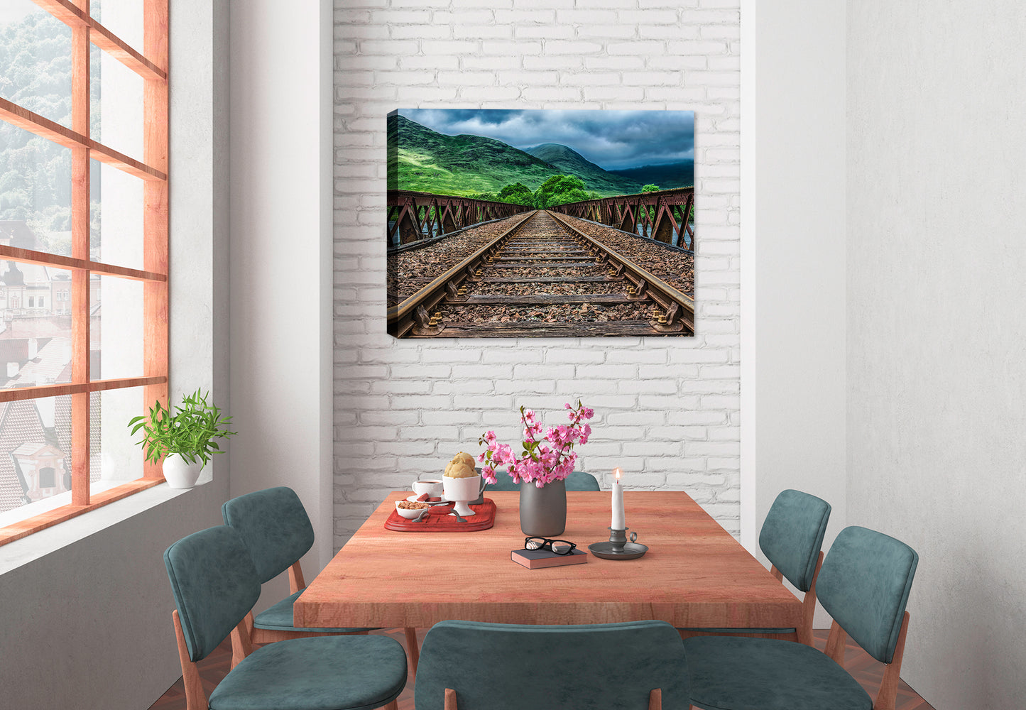 Railroad Tracks over River - Fine Art Photography on Canvas