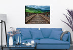 Rails over the River Fine Art Photography on Canvas. Hanging on Living Room Wall.