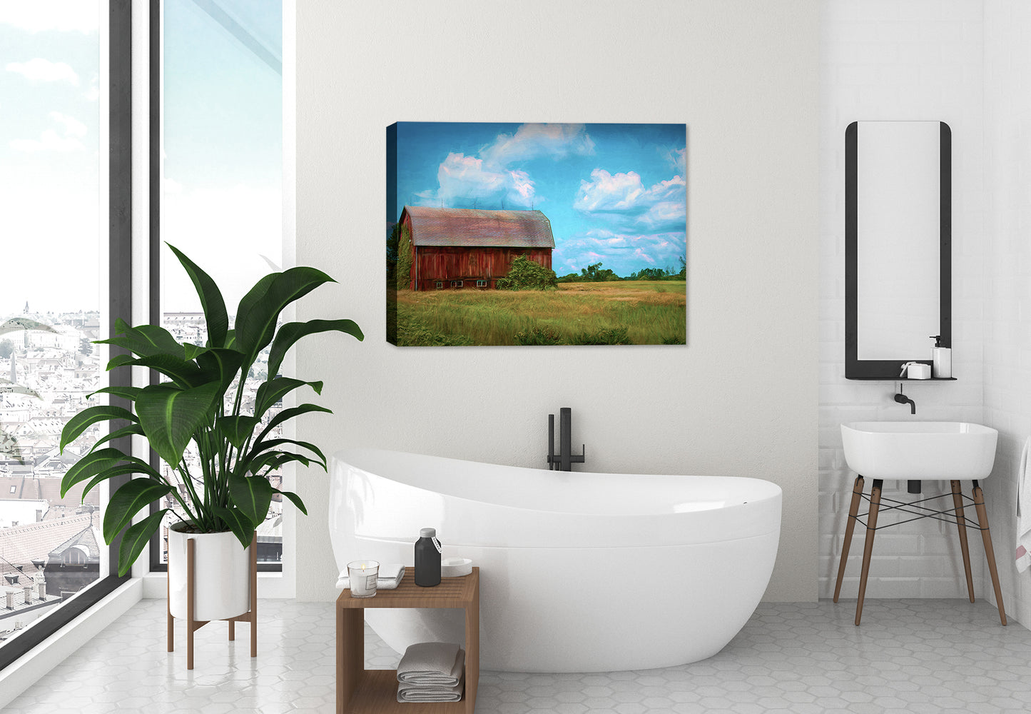 Country Barn and Blue Sky Painting on Canvas