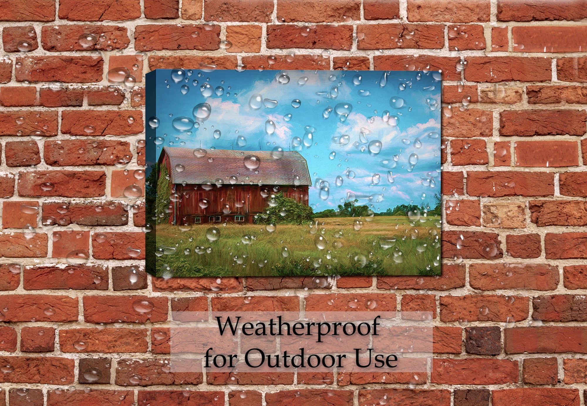 Country Barn Painting on Canvas Hanging on Patio Wall - Waterproof
