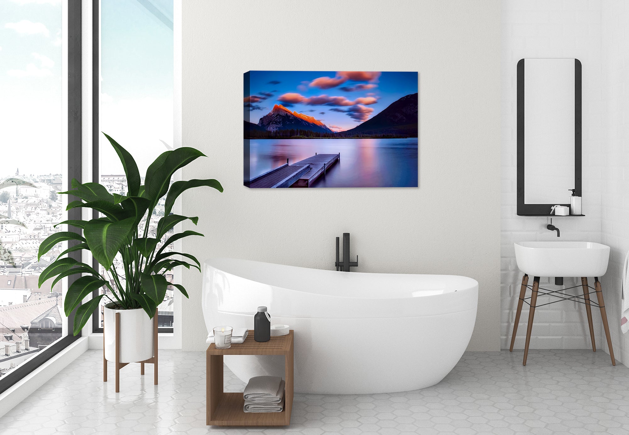 Dock on Still Waters - Fine Art Photo on Canvas - Hung on Bathroom Wall