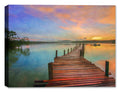 Image of a boardwalk with a boat and sky on a canvas wrap