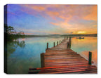 Image of a boardwalk with a boat and sky on a canvas wrap