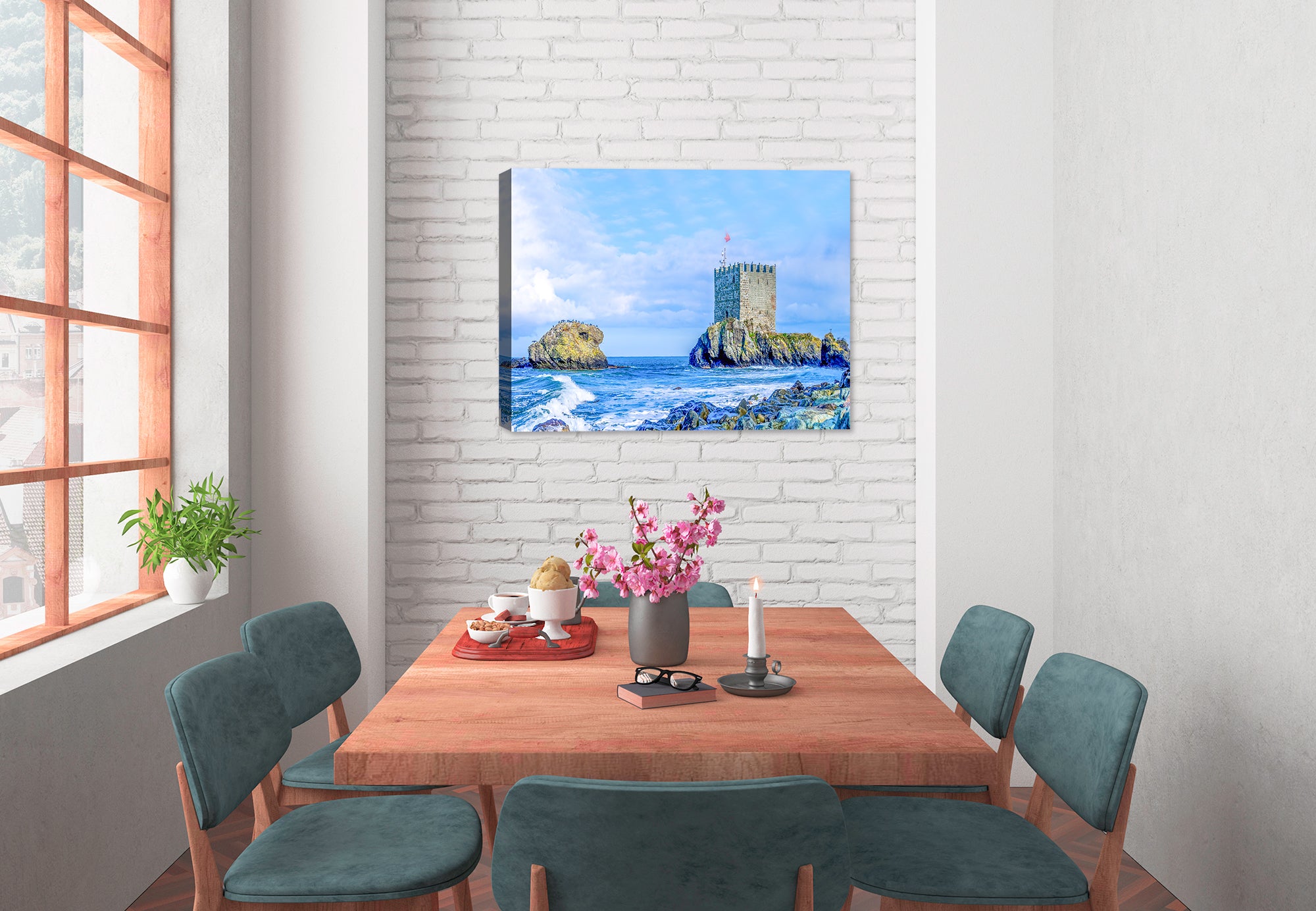 Image of a Castle on the Sea - Printed on Waterproof Canvas - Hanging on Dining Room Wall