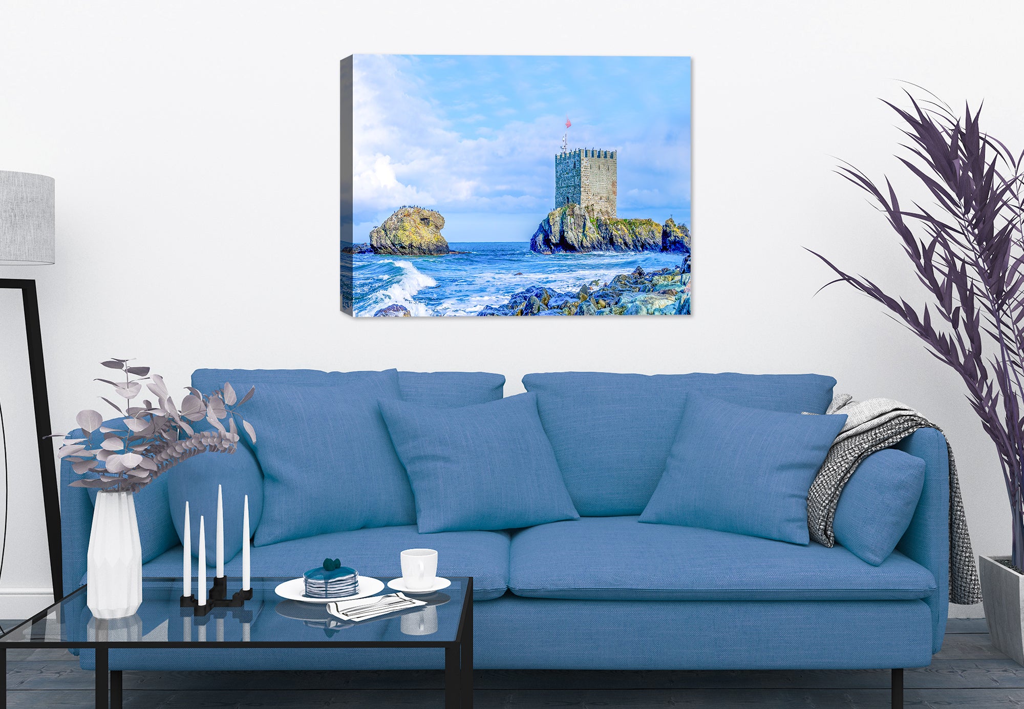 Image of a Castle on the Sea - Printed on Waterproof Canvas - Hanging on Living Room Wall