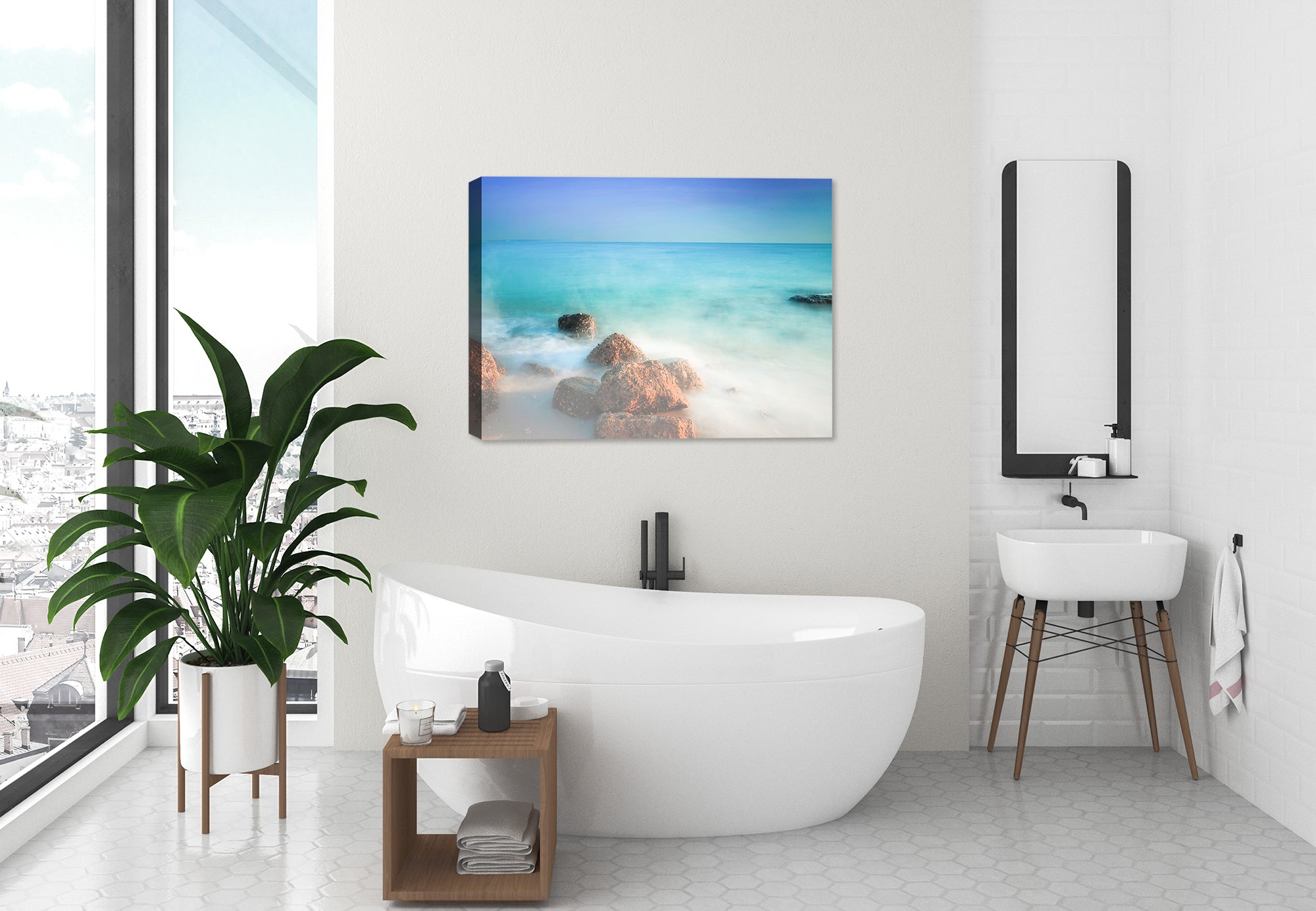 Morning Fog on the Ocean - Fine Art Photography on Canvas - Hanging on Bathoom Wall