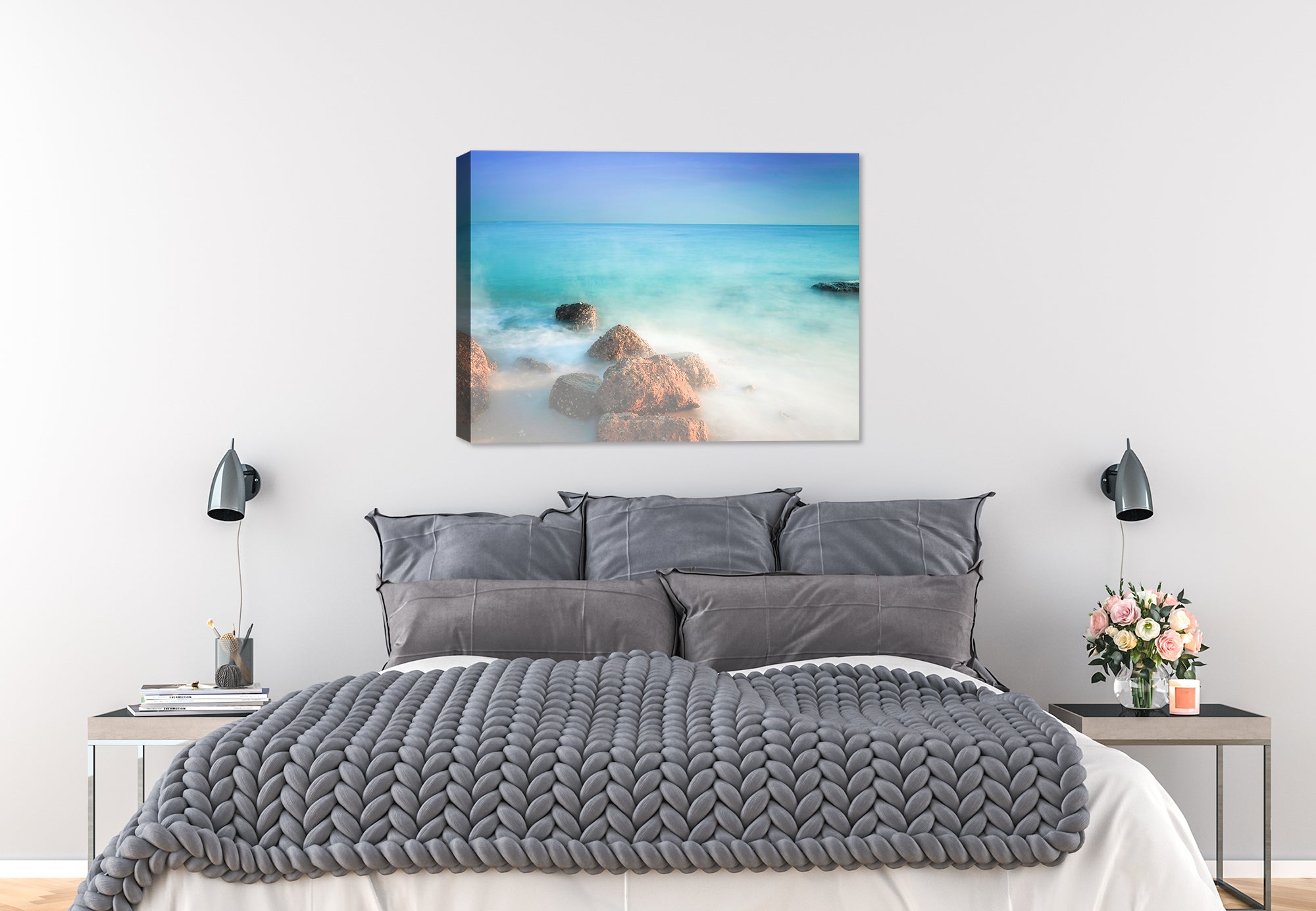 Morning Fog on the Ocean - Fine Art Photography on Canvas - Hanging on Bedroom Wall