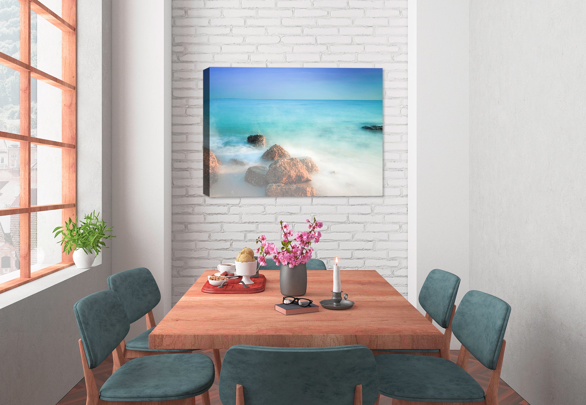 Morning Fog on the Ocean - Fine Art Photography on Canvas - Hanging on Dining Room Wall