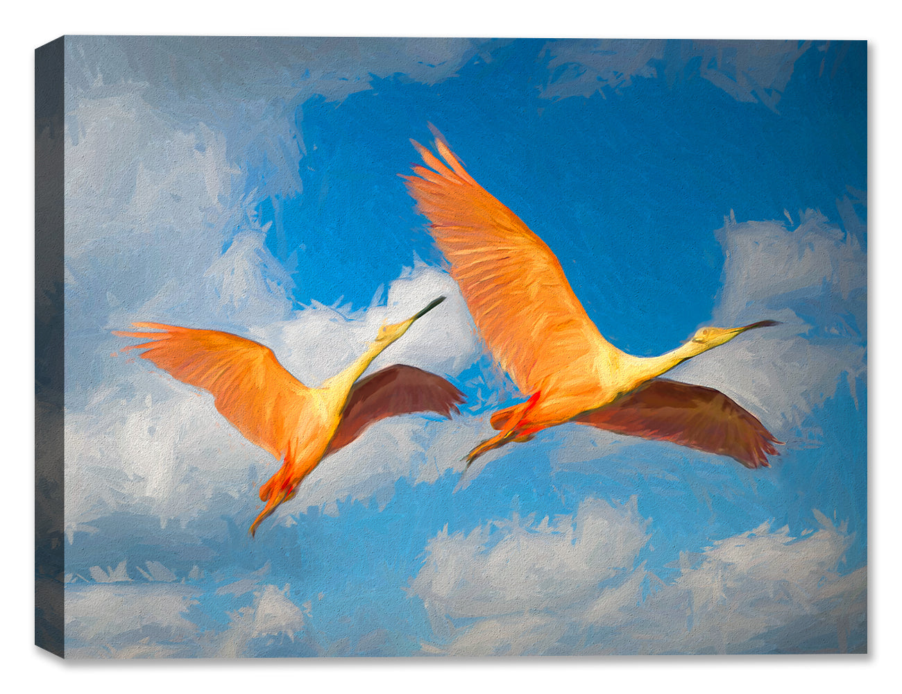 Painting of Spoonbills in Flight - Printed on Canvas