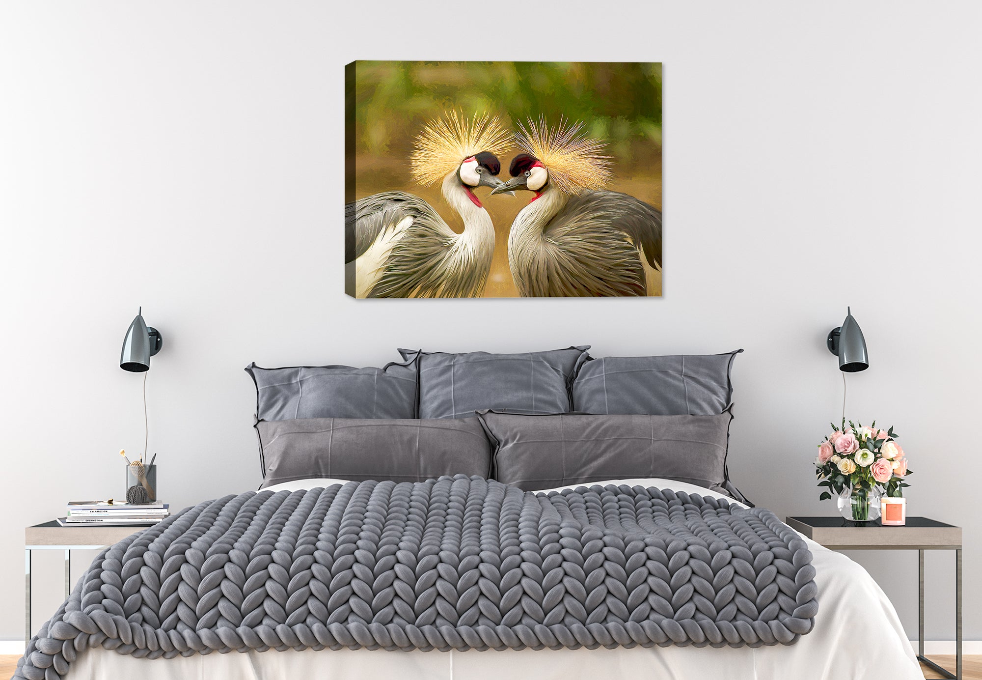 Avian Love Image on Canvas Hanging on Bedroom room wall