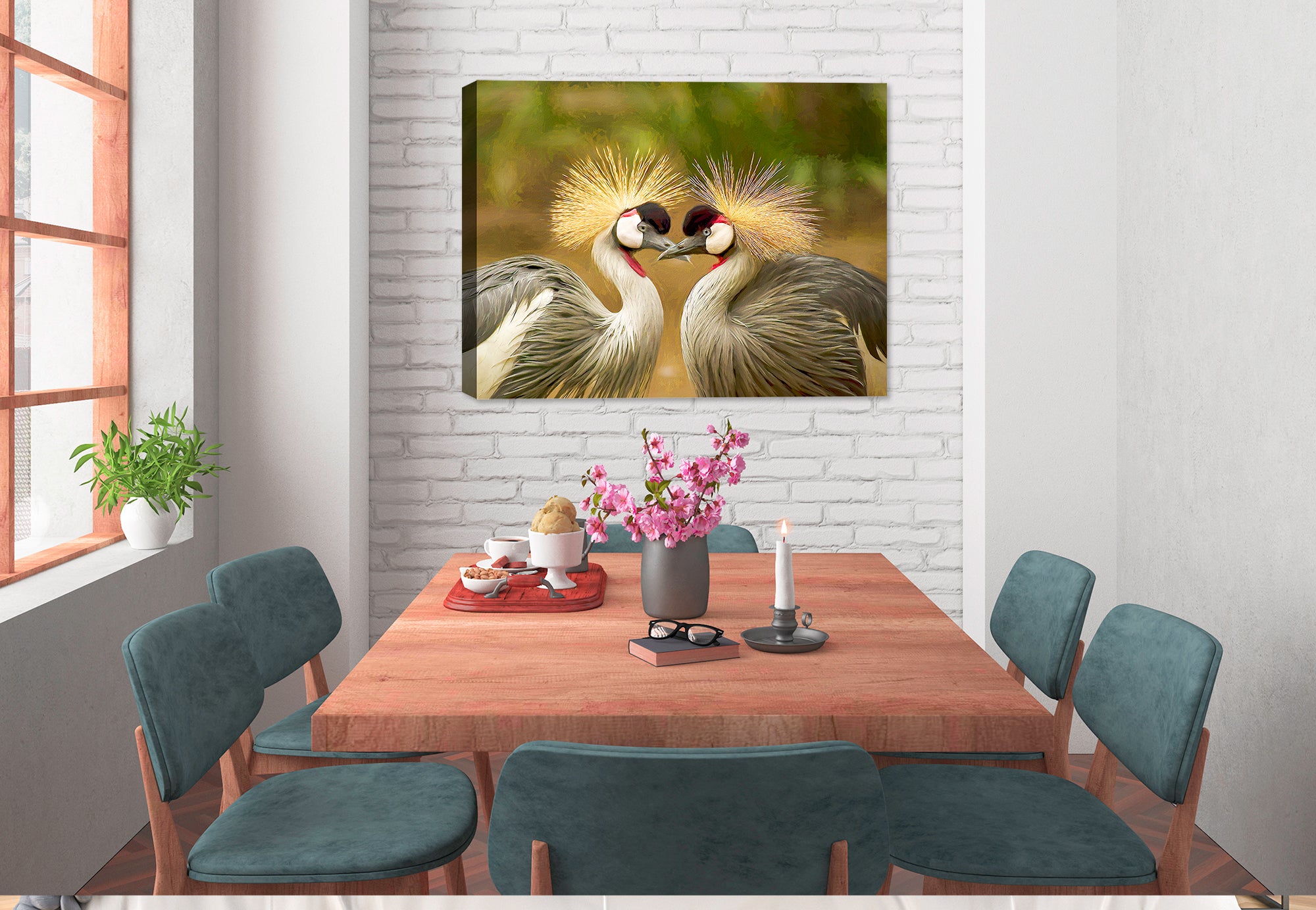 Avian Love Image on Canvas Hanging on dining room wall