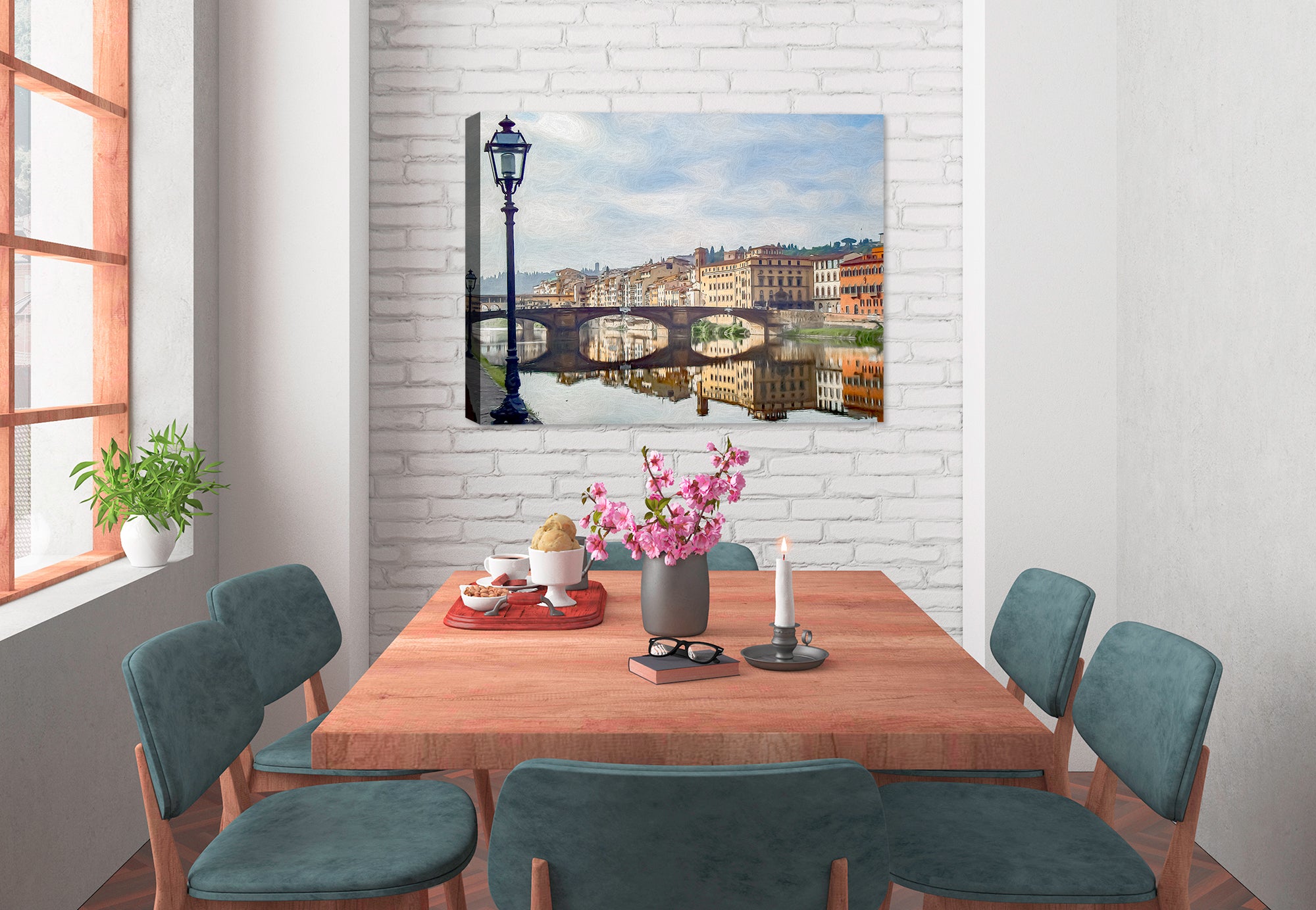 Ancient Bridge over the Water on Canvas hanging on Dining Room  Wall