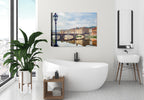 Ancient Bridge over the Water on Canvas hanging on Bathroom Wall