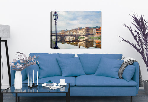 Ancient Bridge over the Water on Canvas hanging on Living Room Wall