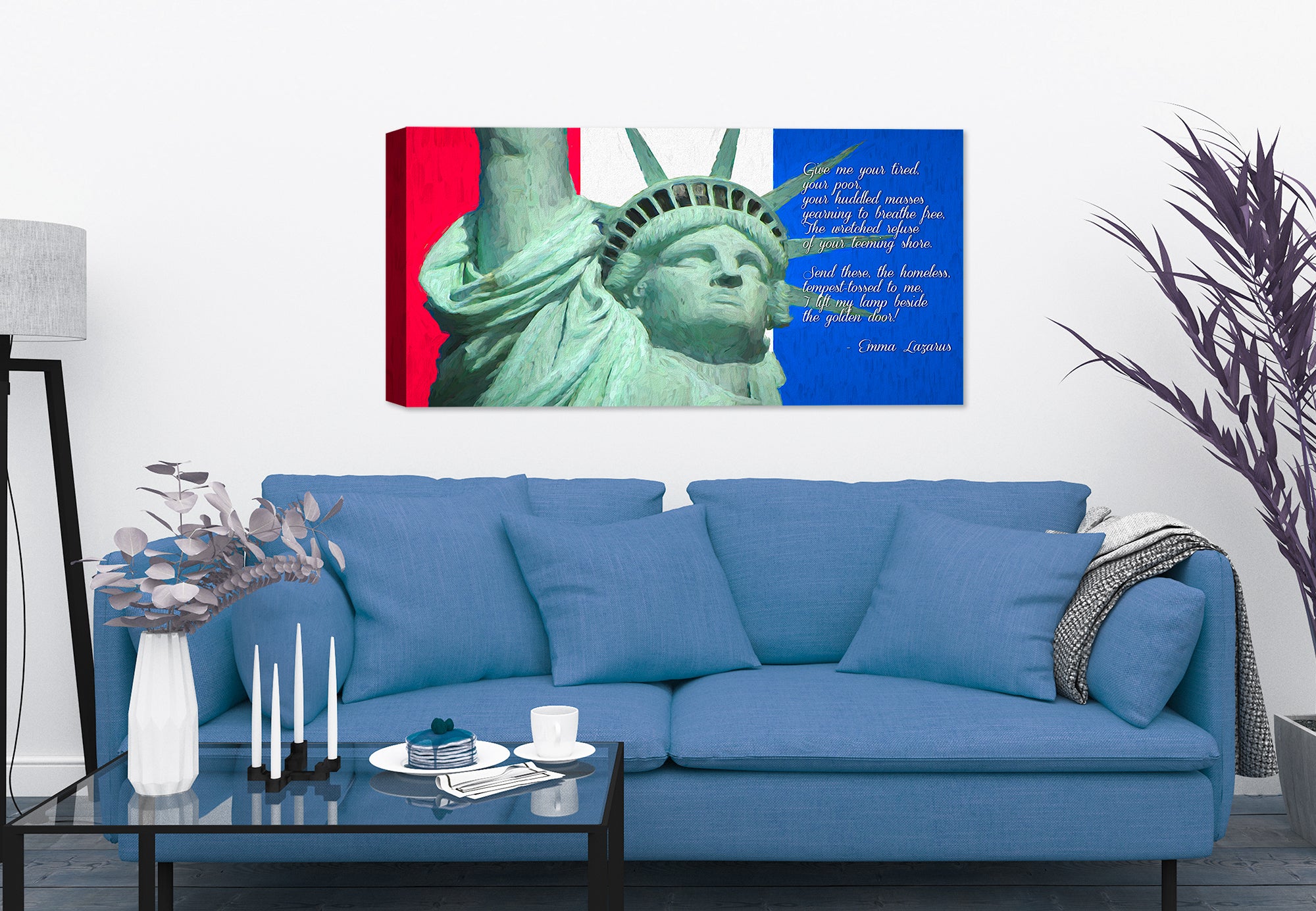 Statue of Liberty Painting with Wording - Printed on Canvas. Hung on Living Room Wall. 