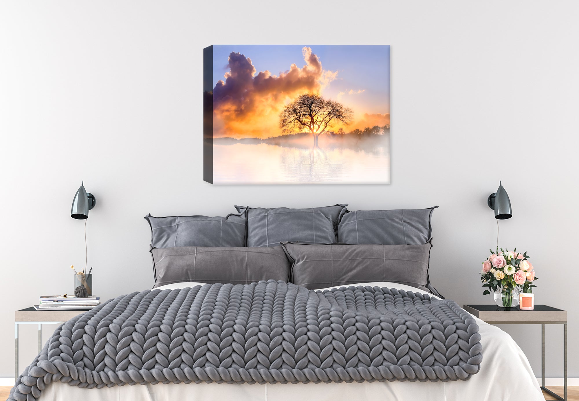 Tree in Fog - Fine Art Photography on Canvas - Hung on Bedroom Wall