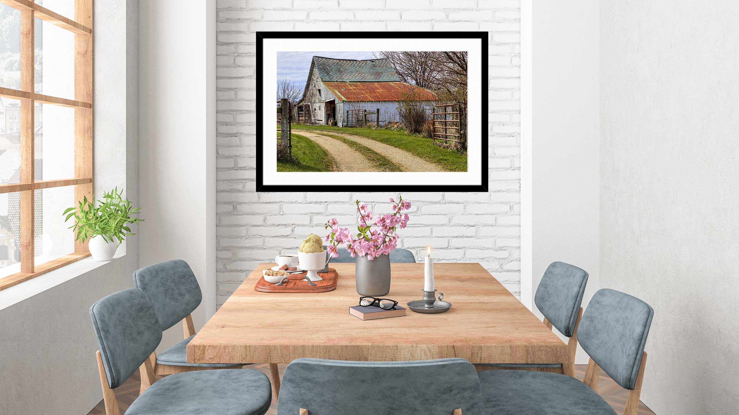 PX028-Barn - Framed Black on Dinning Room Wall