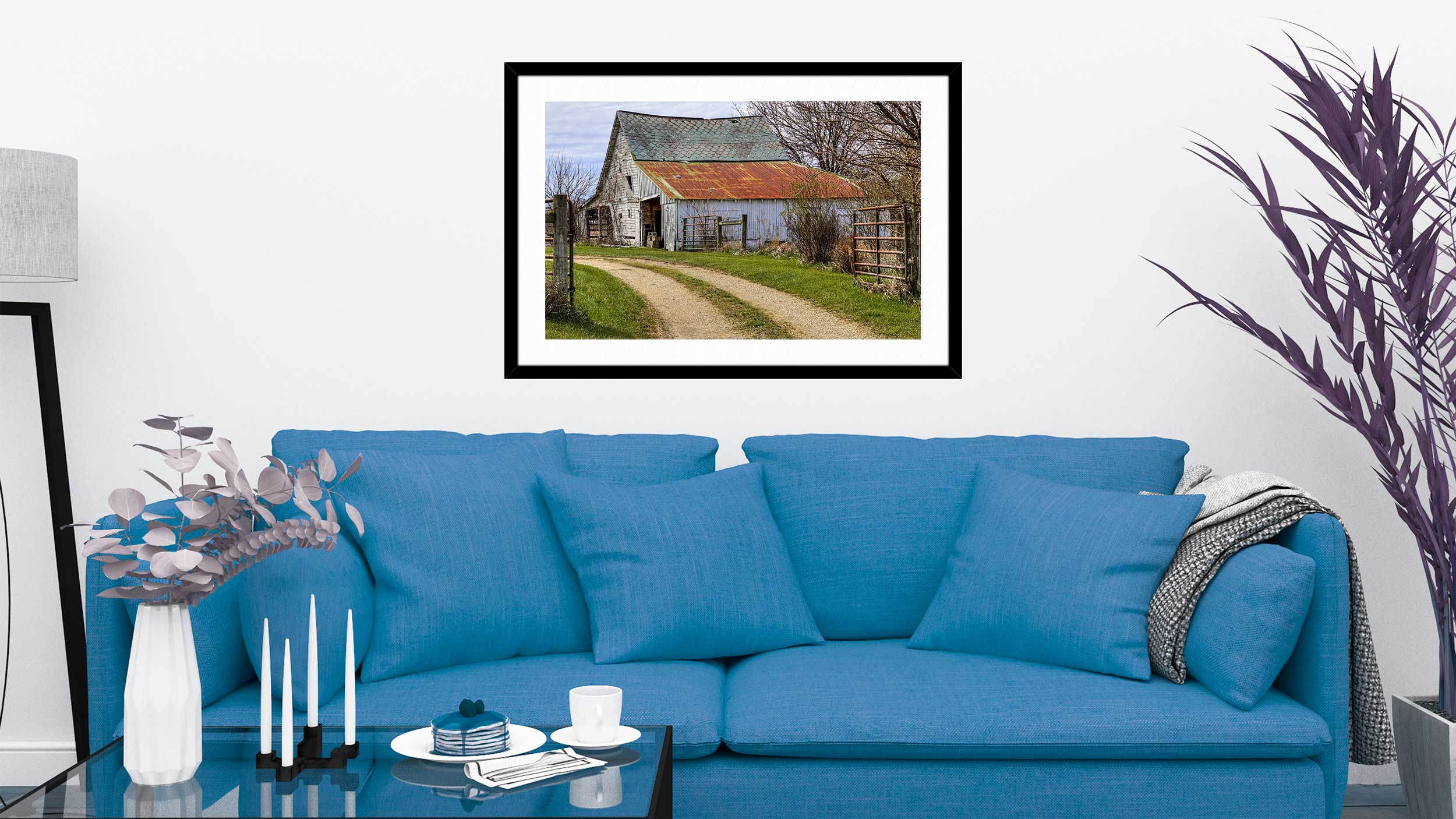 PX028-Barn - Framed Black on Living Room Wall