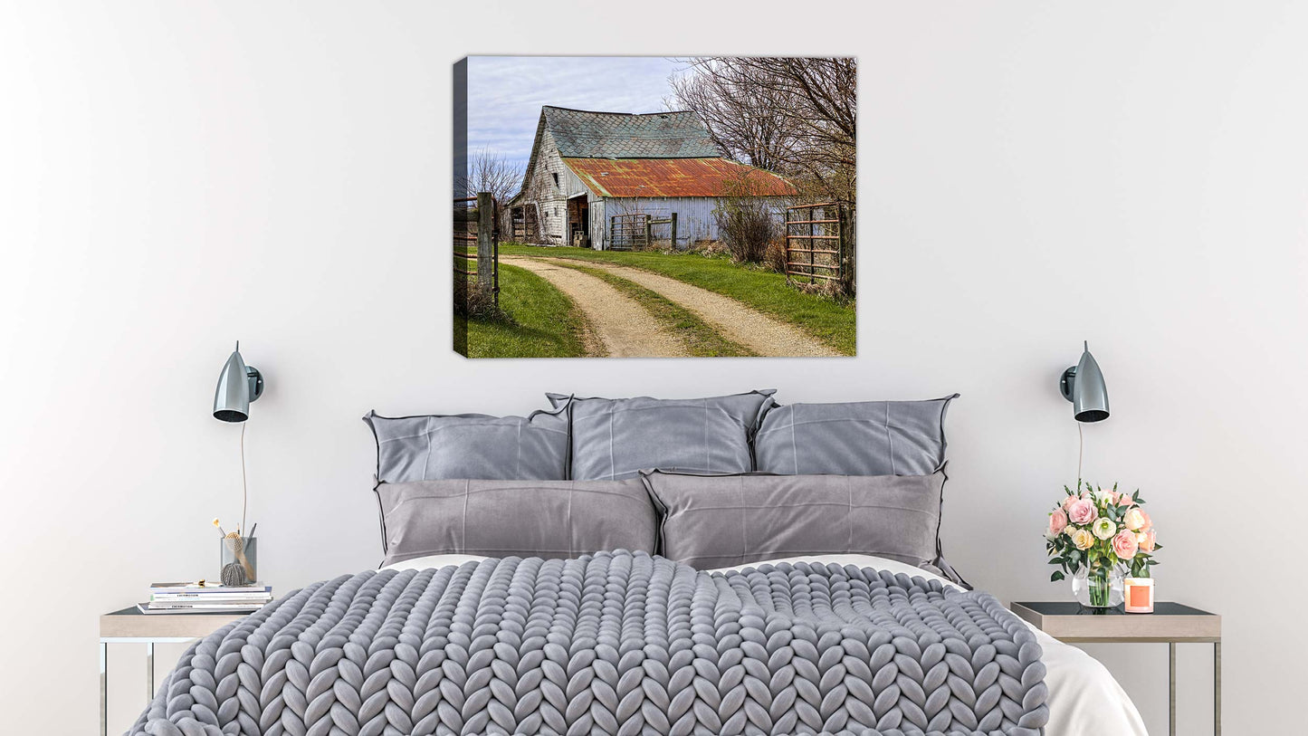 Barn on Canvas Hanging on Bedroom Wall