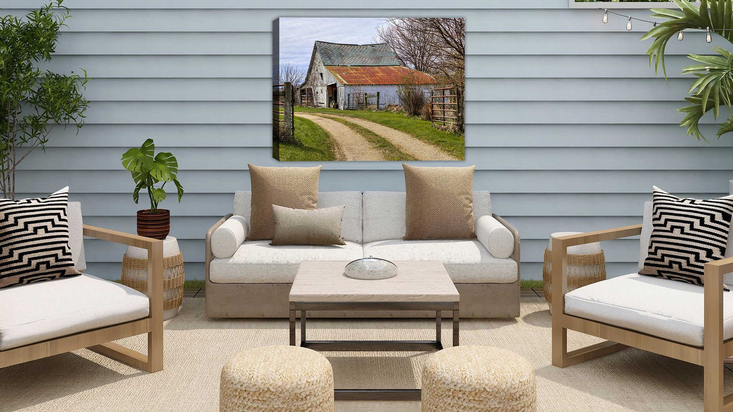 Barn on Canvas Hanging on Patio Wall