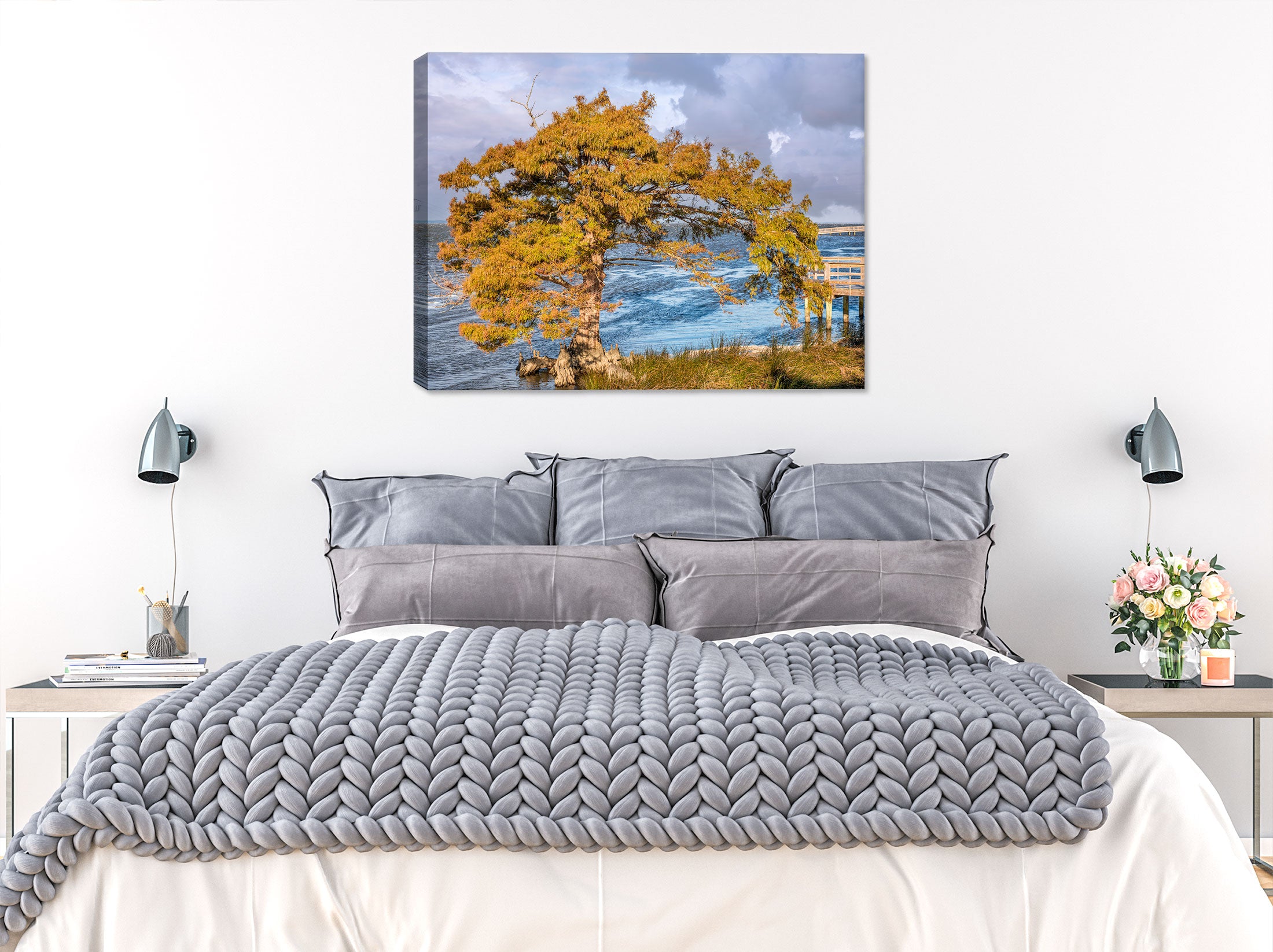 Photography of a cypress trees off the Atlantic Coast - printed on waterproof canvas - hanging on Bed Room wall